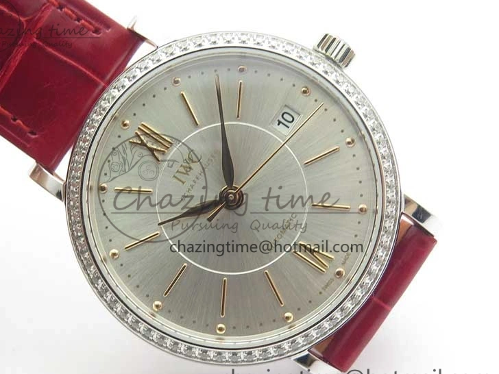 MIROTIME 0215 Portofino Automatic 37 SS M+F 1:1 Best Edition Silver Dial RG Markers on Red Crocodile Strap A Reliable 7154